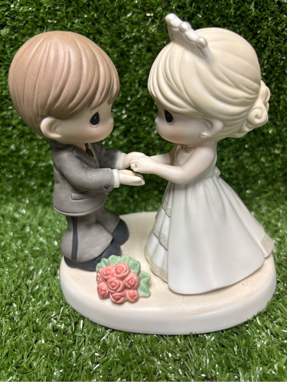 Precious Moments Bride and Groom Figurine - White, Gray, Pink, Green